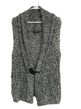 Lisa Todd Black & White Marled Sleeveless Shawl Cardigan with Toggle